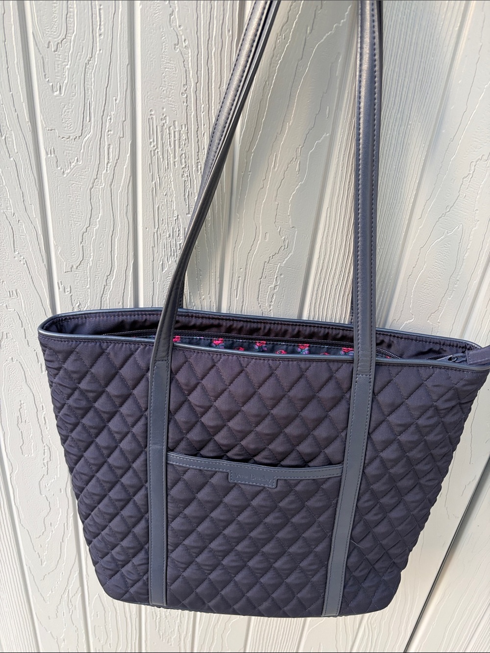 Vera Bradley Quilted Dark Navy Tote with Front Slip Pocket
